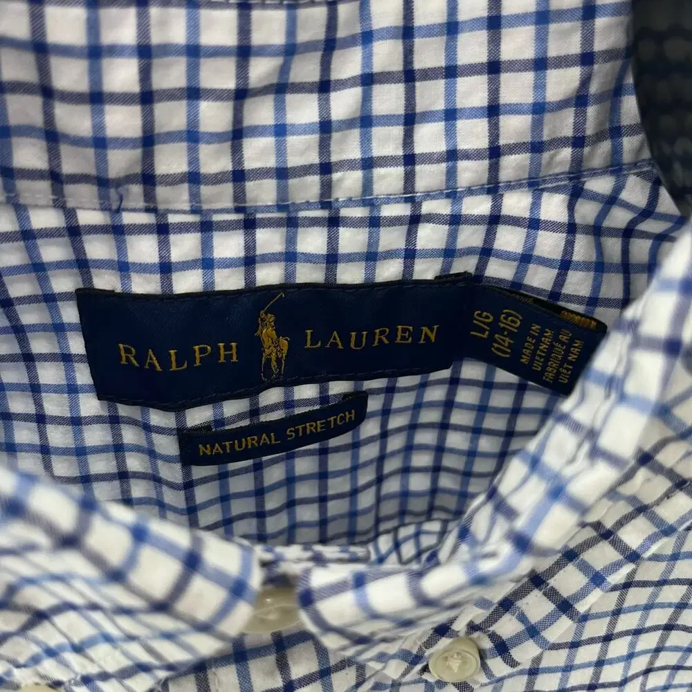 Polo Ralph Lauren Boy's Size Large L (14/16) Blue Gingham Button Down Shirt